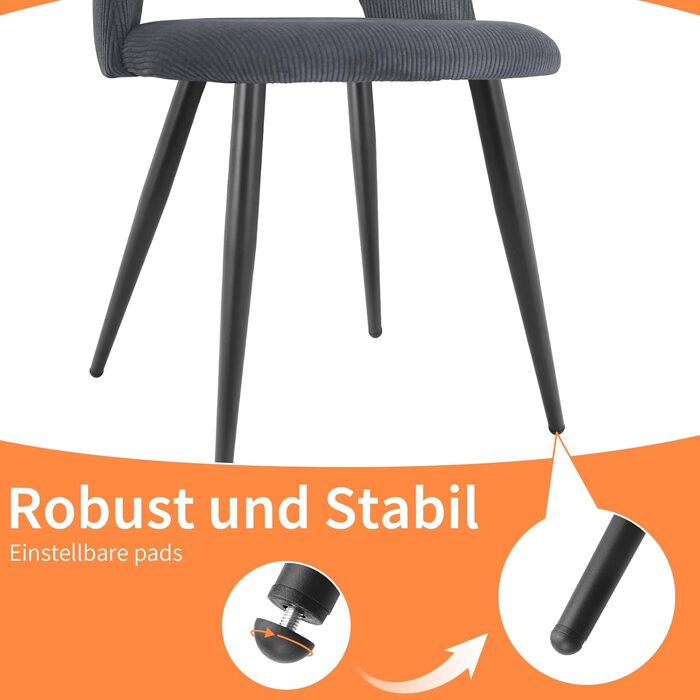 Набір обідніх стільців, кухонний стілець з тканини Cord, м'які стільці для обідньої кімнати, кухні, вітальні та спальні (Чорний, 4)