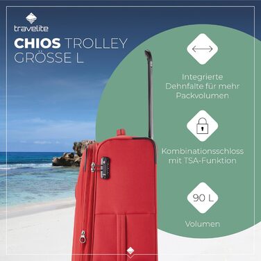 Набір валіз Travelite Chios: L/M/S, м'яка оболонка, ручна поклажа, червоний
