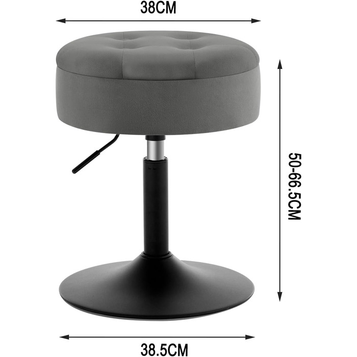 Крісло для туалетного столика WOLTU BH329sz-1, пуф з місцем для зберігання, регульована висота, обертається на 360°, сірий велюр