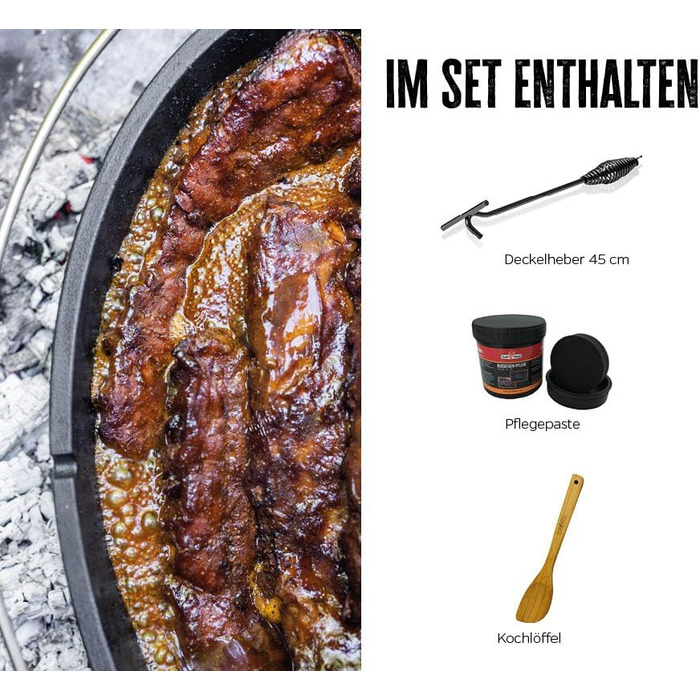 Набір голландської печі Grillfürst Dutch Oven BBQ Edition DO 9: чавунний котелок 8,5 л з підставкою, кришкою та аксесуарами