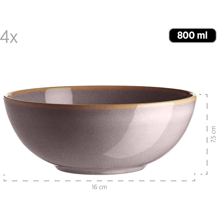 Набір посуду MSER 931547 Ossia для 4 осіб у вінтажному середземноморському стилі, комбінований сервіз з 16 предметів з кераміки (коричневий)