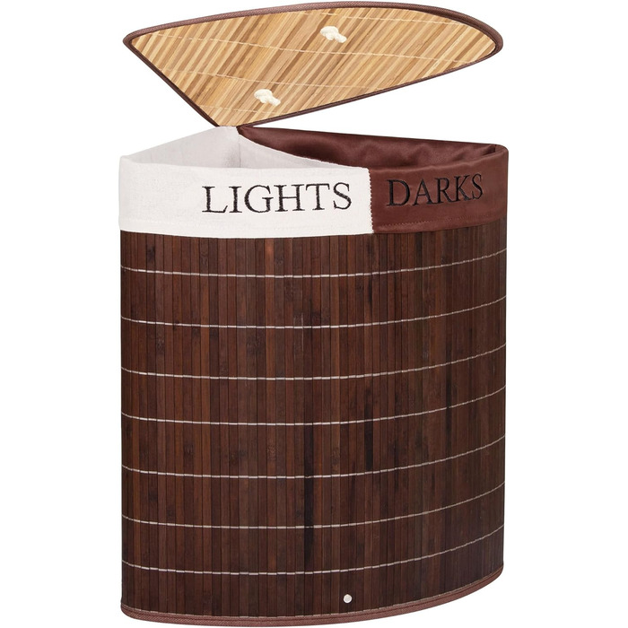 Кутовий кошик для білизни Збірник для білизни з кришкою 60 л бамбук (темно-коричневий, 73 л)