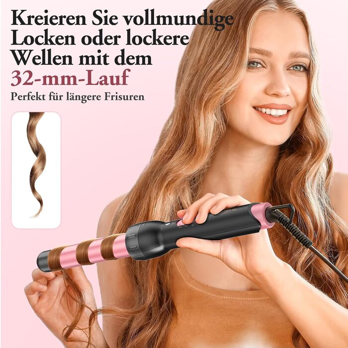 Набір для завивки та випрямлення волосся BESTOPE MIX 5-в-1 з насадками для великих та маленьких локонів, 10-32 мм, швидкий нагрів, 2 температурні режими, рожевий