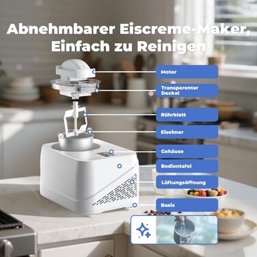 Машина для приготування льоду з компресором 1л, самостійно охолоджувана знімним контейнером для льоду, з лопаткою/мірювальним циліндром з позначками