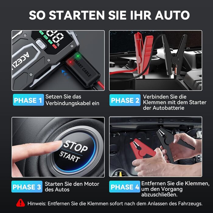 Портативний зарядний пристрій Starthilfe Powerbank 6000A для автомобіля з LED-ліхтариком, великим екраном (6000A) чорний M01