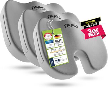 Ортопедична подушка для сидіння Feela® [3 ступені жорсткості] - Ергономічна подушка для офісного крісла та ін. - Зменшує біль, підвищує комфорт, знімає навантаження з куприка (3 шт., Medium) Medium (60-100 кг) Срібна (3 шт.)