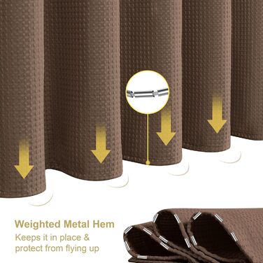 Шторка для душу з льону з металевими кільцями, сіра, 182 x 214 см - Текстильна шторка для ванни, вологостійка, важка