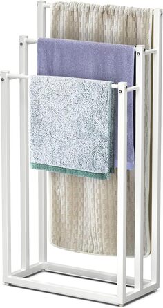 Підставка для рушників VOUNOT® на підлозі, металева, 3 стійки, чорна, для ванної кімнати, стабільна, економна