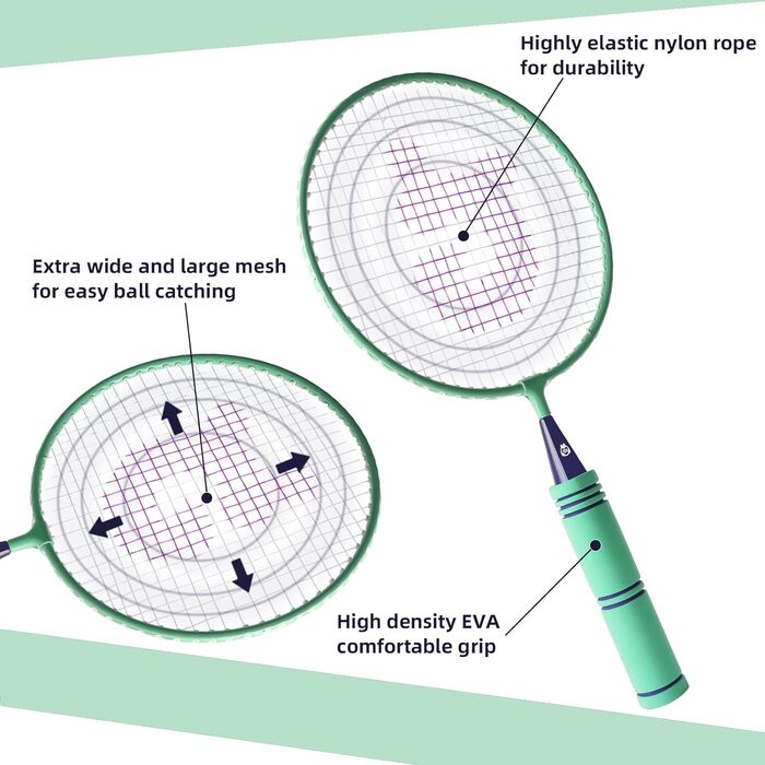 Набір для дитячого бадмінтону, 1 пара ракеток, світлий, зелений (60 символів)
