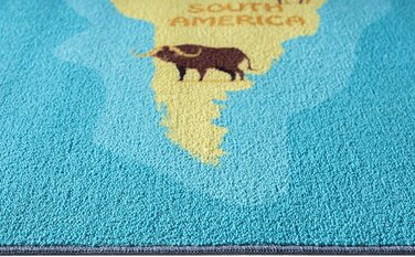 Дитячий килим щасливе життя, дитячий килим, килимок для ігор, що миється, Карта світу, Земля, тварини, (80 х 150 см, синій)