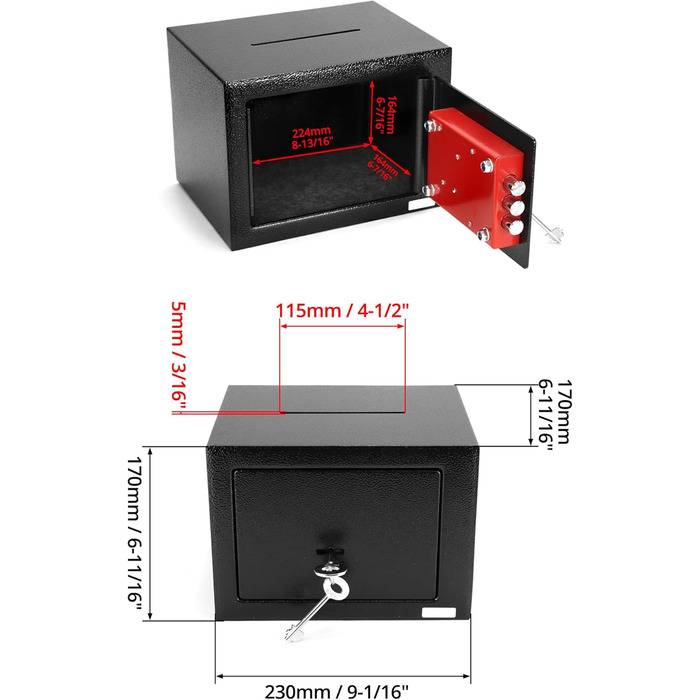 Сейф QWORK 23x17x17 см з прорізом - Потрійний бітовий ключ - Сталева конструкція високої безпеки