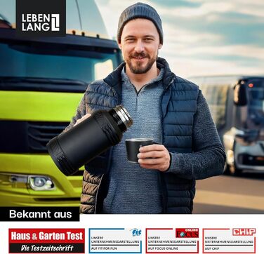 Термос LEBENLANG 2,5 л з чашкою, ситом та ремінцем | Нержавіюча сталь, 24 год зберігання тепла | Термокружка, ізотермос, фляга 2500 мл