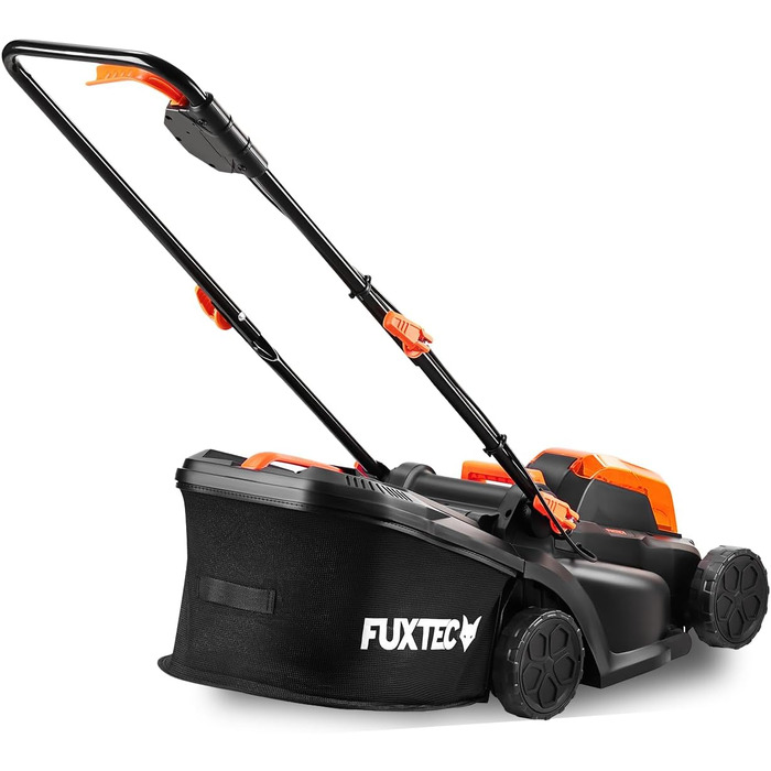 Акумуляторний газонокосарка FUXTEC 40V (2x20V) E1RM20 з 2x20V Li-Ion акумуляторами 2Ah та подвійним зарядним пристроєм – ширина зрізу 33см, регульована висота зрізу