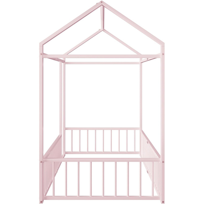 Захист від випадання Дитяче ліжечко Ліжко Будинок Металевий каркас ліжка з огорожею (рожевий), 90x200