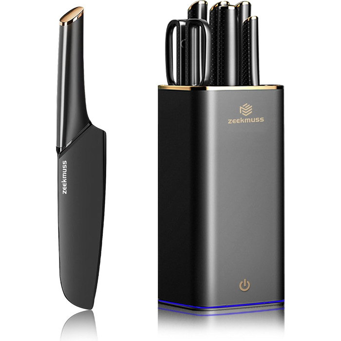 Набір ножів ZEEKMUSS: 6 ножів, точилка, кухові ножі з нержавіючої сталі, кухові ножі, кухорі ножиці, брусок для заточування, кухонні аксесуари, подарунок (чорний)