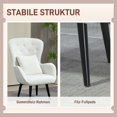 М'який крісло з ромбоподібним стежкою, обтягнуте тканиною вельветоподібного типу (тедді), з декоративними подушками, розмір 88 x 75 x 106 см, білий