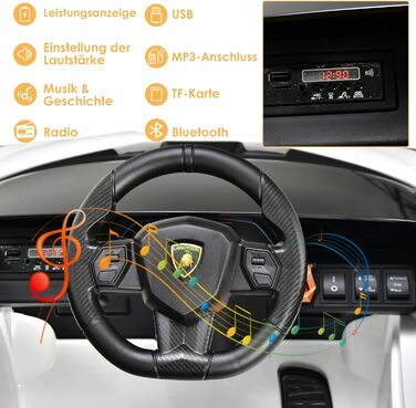 Дитячий електромобіль Lamborghini 12V COSTWAY з пультом, MP3, радіо, музикою та LED-фарами, для дітей 3-8 років, білий