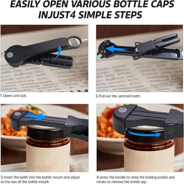 Набір 7-в-1: відкривачка для пляшок, вина та банок для людей похилого віку з артритом, мультифункціональний магнітний відкривач кришок (білий, чорний)