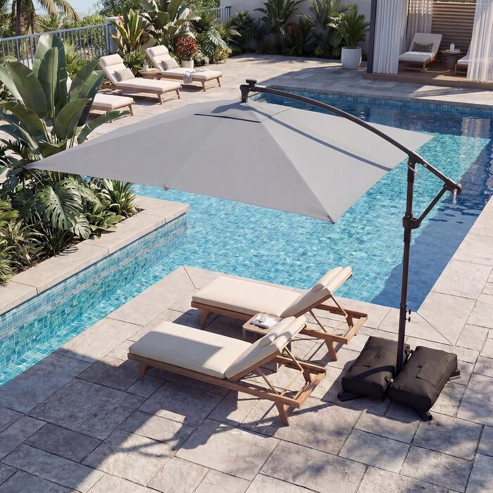 Садова парасоля від COSTWAY 250 см, квадратна з LED-підсвіткою, стійкою та ручним приводом, захист від UV, бежевий