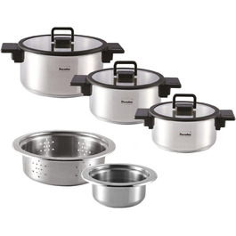 Набір каструль Berndes 6-ти частинний з нержавіючої сталі, індукційне дно, економія місця