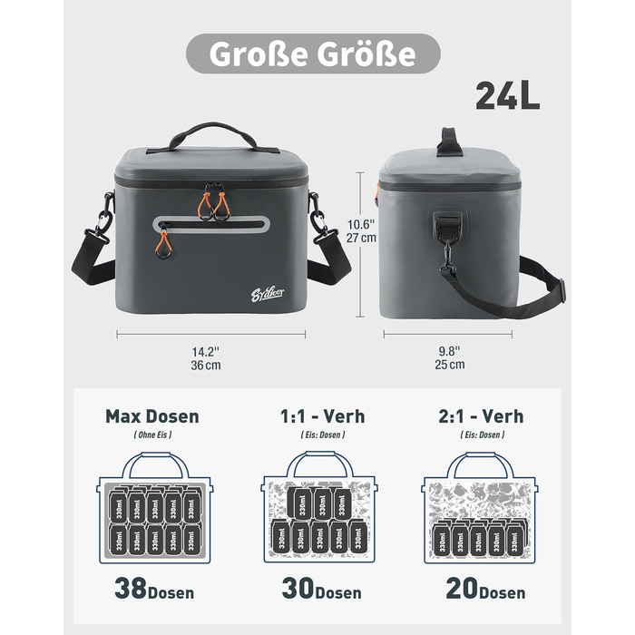 Сумка-холодильник 24л ізольована водонепроникна для кемпінгу, пікніка, пляжу та грилю - темно-сіра