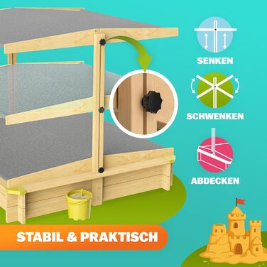 Пісочниця Spielwerk Sonnendach 120x120 см з дахом, натуральне дерево, захист від УФ, борти, підкладка, дитяча пісочниця Fritzi