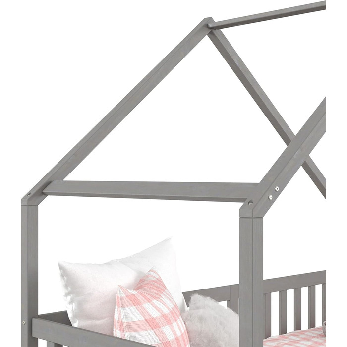Домашнє ліжко ALVA Montessori з масиву сосни, дитяче ліжечко з дахом, вігвам-ліжко з шухлядами (сірий)