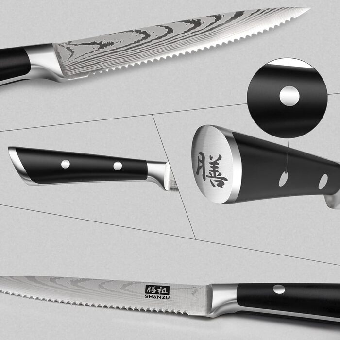 Набір кухонних ножів SHAN ZU з бруском, 14 предметів. Професійний німецький кухонний набір ножів з точильним бруском, чорний.
