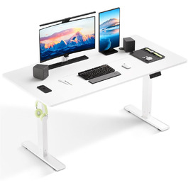 Електричний стіл з регулюванням висоти 60x110 см, з пам'яттю та захистом від зіткнень, для офісу, дому та геймінгу (білий)
