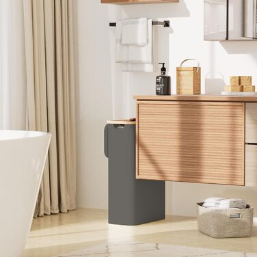 Кошик для білизни Youdenova з кришкою, 48л, вузький, з мішком для білизни, сортувальник, бамбук, білий