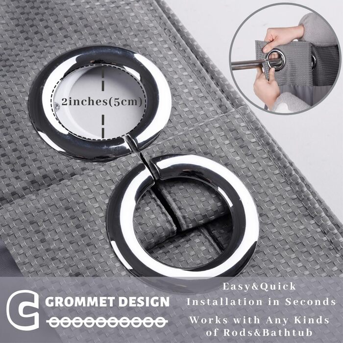 Тканинний душовий завіс з магнітними кріпленнями Snap Liner, 180x200 см (Сірий)