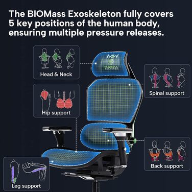 Ігрове крісло EUREKA ERGONOMIC дихаюче сітчасте 4D підлокітники чорно-зелене