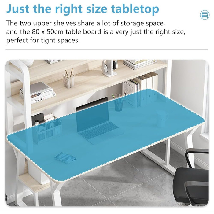 Комп'ютерний стіл 80 x 50 см з полицями, білий та світло-бежевий для дому та офісу