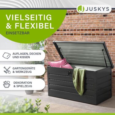 Ящик для зберігання вуличний Juskys Metall Limani 380л, водонепроникний, з замком, антрацит - для саду, подушок, меблів
