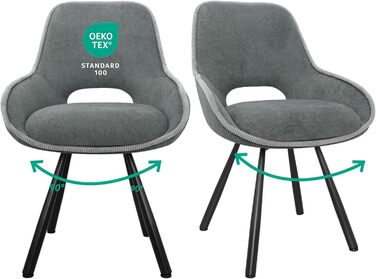 Обертові кухонні стільці для їдальні 6 шт. з низькими підлокітниками, поворот 180°, автоматичне вирівнювання, стільці для кухні та їдальні, сірий колір (2 шт. в наборі)