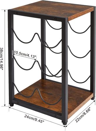 Стелаж для вина IBUYKE промисловий, 3 яруси, металевий каркас, для кухні, бару, вітальні, 6 пляшок, коричневий (TMJ904H)