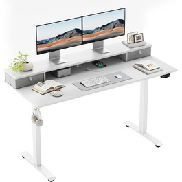 Регульований за висотою стіл Klicelor з двома висувними ящиками, електричний, для роботи стоячи, ергономічний, 100 x 60 см, білий