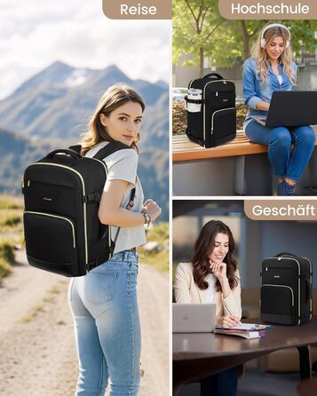 LOVEVOOK Рюкзак ручної поклажі, 40L, 17.3 дюйми, для подорожей та бізнесу, водонепроникний, 45x30x20 см, кольори: зелений, бежевий, чорний