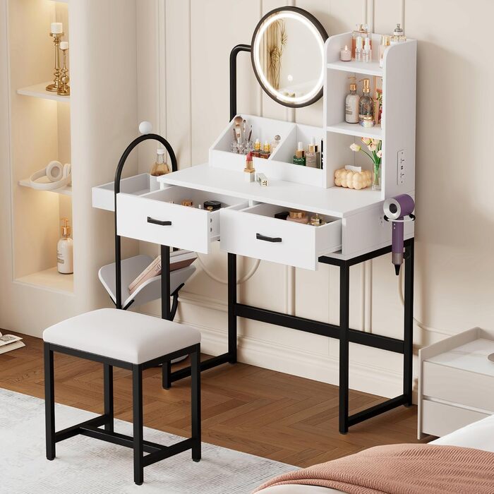 Журнальний столик-туалетник ModernLuxe з дзеркалом, 5 ящиків, розмір 100x76x40 см (без табурета)