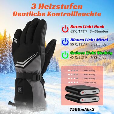 Електричні гріючі рукавички з акумулятором 7500mAh, OUTJUT для лижного спорту, чоловічі та жіночі, 3 режими нагріву, водонепроникні, з підтримкою сенсорного екрану, зимові рукавички, подарунок на Новий рік, розмір XL