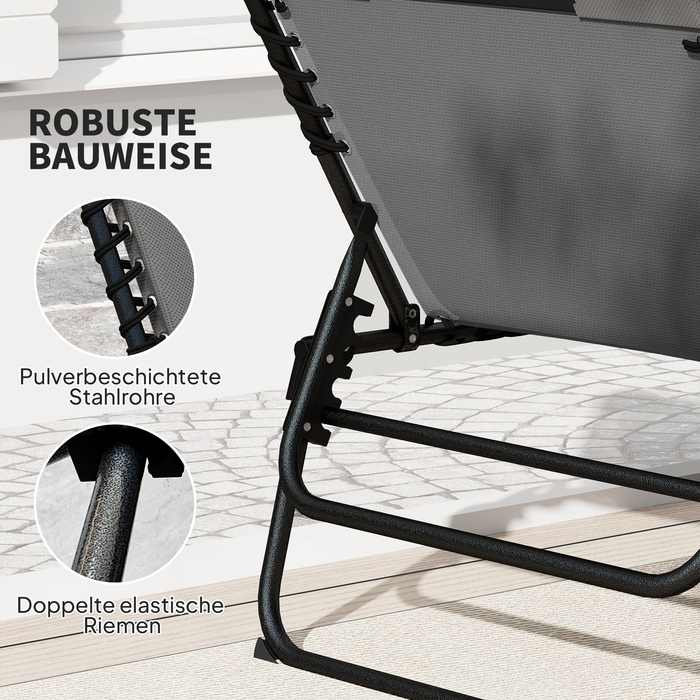 Набір з 2 розкладних шезлонгів для саду з подушкою для голови та регульованою спинкою (5 положень), з кишенею збоку, темно-сірого кольору.