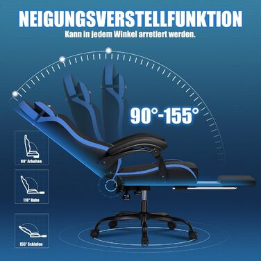 Ігровий крісло GTPLAYER з підніжкою, біло-блакитний, для геймерів, 150 кг, PU шкіра, ергономічний