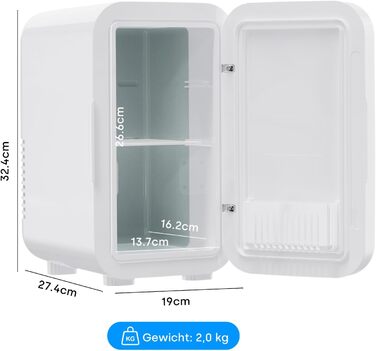 Міні-холодильник Enventor 6 л (8 банок), портативний охолоджувач та підігрівач, живлення AC/DC 12V для авто, спальні, косметики та напоїв, білий