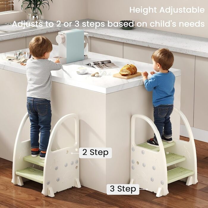 Дитячий тритул Hominewti з регулюванням висоти, 2-3 сходинки, з антиковзким покриттям та підлокітниками. Підходить для ванної кімнати, дитячої кімнати та кухні (зелений)