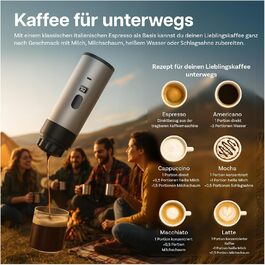 Портативна кавомашина MMOBIEL: електрична еспресо-машина з підігрівом, USB-C, для кави та капсул. Ідеально для подорожей, кемпінгу, дому, офісу. Білий колір + підставка