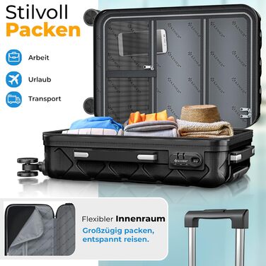 Набір валіз KESSER з 4 предметів, жорсткий корпус ABS, кодовий замок, ваги для багажу та дорожня сумка, колеса 360°, чорний