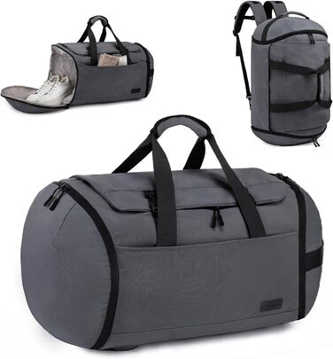 Спортивна сумка LOVEVOOK для чоловіків з відділенням для взуття, 65L, сіро-чорна