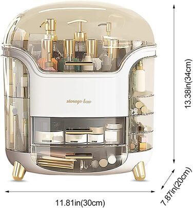 Коробка для зберігання органайзера для макіяжу Suyoo Футляр для косметики, догляду за шкірою та краси з прозорою кришкою, дисплеєм і ящиками для комода та ванної кімнати, пилонепроникний, водонепроникний білий