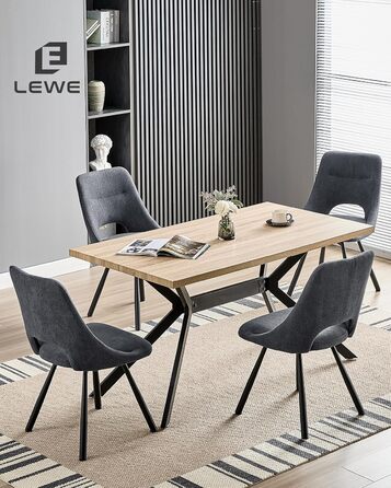 LEWE Комплект обідніх стільців 6 шт., поворотні, для кухні, вітальні, спальні, ергономічні, без підлокітників, тканина кашемір (темно-сірий, 4 поворотні)