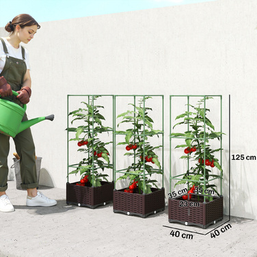 Набір з 3-х високих грядок з опорою для ліан: ящики для рослин з дренажними отворами